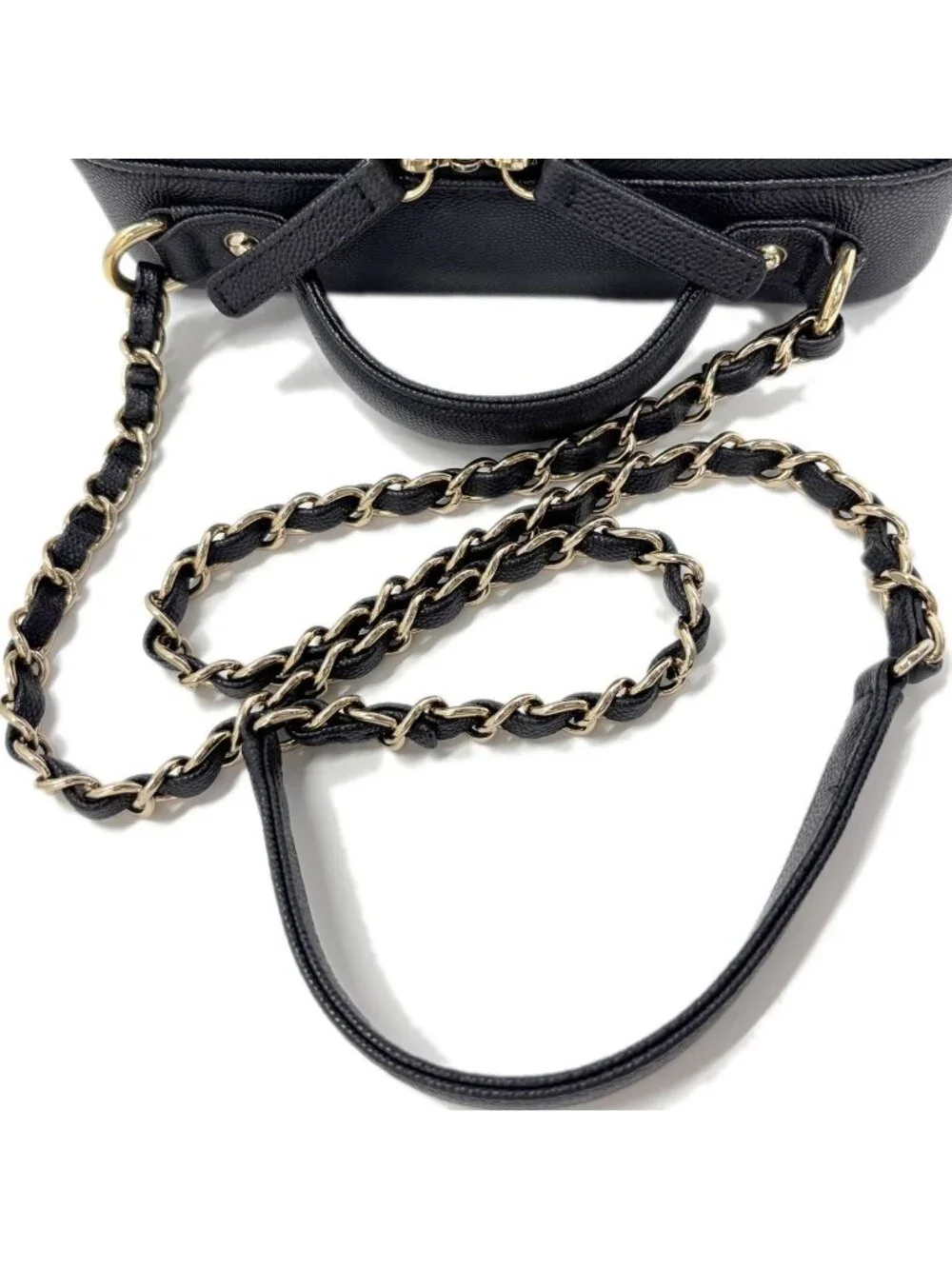 Chanel Bag CC Filigree Vanity Case 2-Way Chain Shoulder Black Champagne Gold